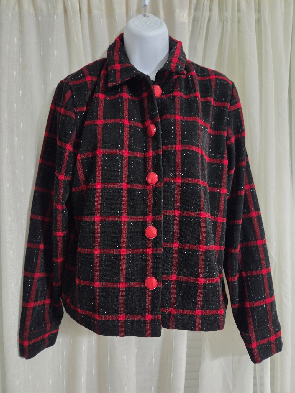Christopher & Banks Black and Red Plaid Button Jacket